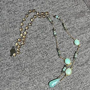 NEW Anthropologie Aquamarine Stone Teardrop Pendant beaded 30" long necklace